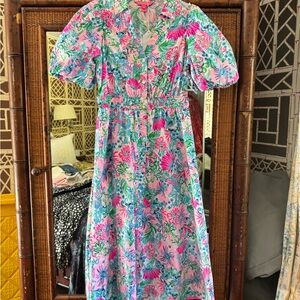 Lilly Pulitzer Pink and Blue Floral Midi Dress
